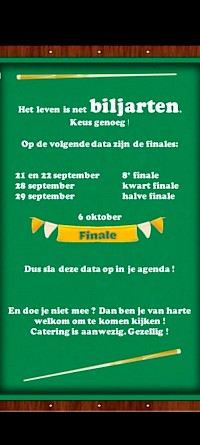 Biljartfinale vrijdag 6 oktober